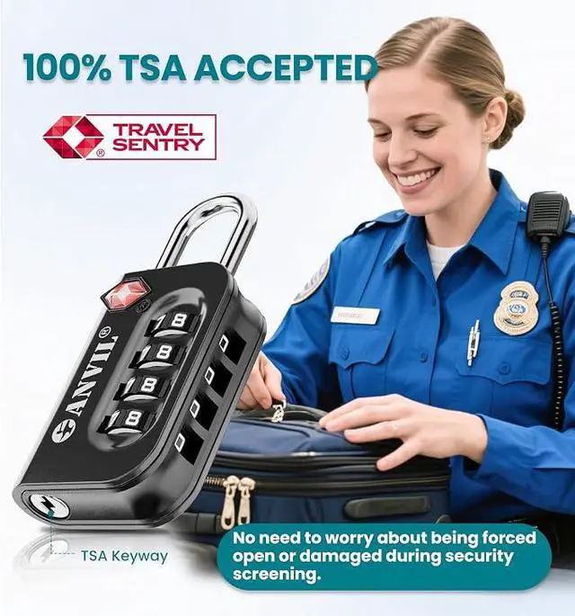 Alt view image 3 of 6 - TSA Approved Luggage Lock - 4 Digit Combination, 10,000 Combinations, Easy-Read Password Window, Travel Lock for Suitcases, Backpacks, Gym & Student Lockers, Baggage, Black 6 PACK