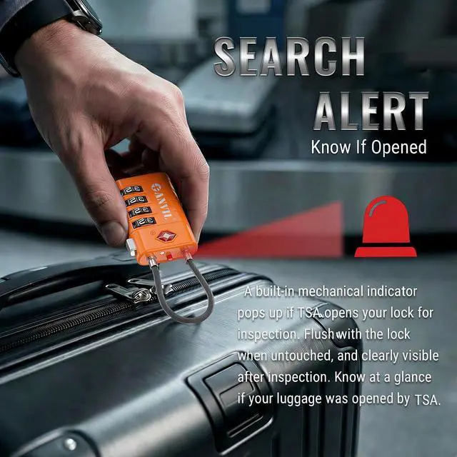 Alt view image 2 of 7 - TSA Approved Luggage Locks with Search Alert Indicator, 4-Digit Combination Suitcase Lock, Advanced TSA008 Core Heavy Duty Anti-Theft Travel Lock for Double Zippers, Backpacks