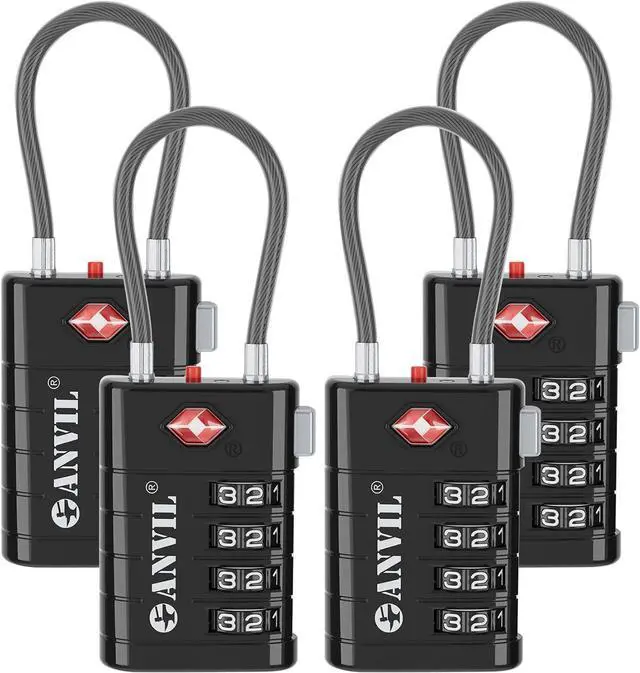 Main image of TSA Approved Luggage Locks with Search Alert Indicator, 4-Digit Combination Suitcase Lock, Advanced TSA008 Core Heavy Duty Anti-Theft Travel Lock for Double Zippers, Backpacks Black