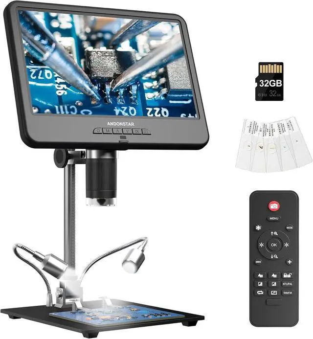 Main image of 10.1 Inch LCD Digital Microscope for Adults, Soldering Microscope for Electronics Repair, Coin Microscope Camera Full View for Error Coins with Light, Biological Slides Kit, 32G Card