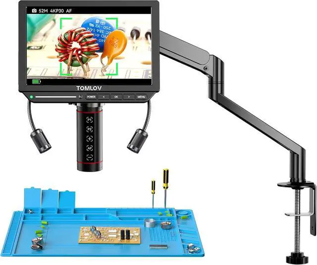 Main image of Autofocus 4K Digital Microscope: 8" TM4K-AF Flex Arm HDMI Micro Soldering Microscopes for Adults, Side Lights Coin Microscope, 52MP LCD Microscopes with Screen, Electronics Repair Mat,16GB