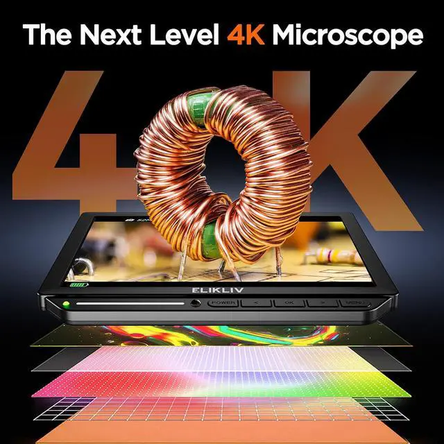 Alt view image 5 of 7 - Autofocus 4K Digital Microscope EM4K-AF, 52MP Soldering Microscope for PCB Repair, Coin Inspection & Watchmaking, 2000X Magnifier Scope, 8" IPS Screen, HDMI/USB Output, 10" Stand, 16GB Card