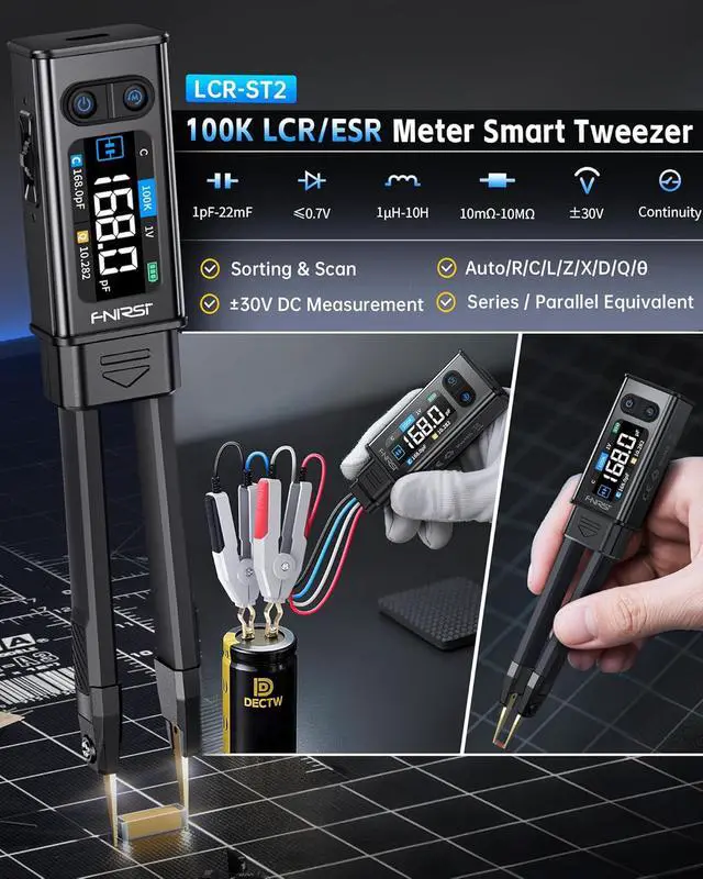 Alt view image 2 of 7 - LCR-ST2 100kHz LCR ESR Meter Tweezer, SMD & Through-Hole Component Tester, Auto Sort Compare, Resistor, Inductor, Diode, Capacitor Tester, Measures Voltage & Continuity, Full-Band Scan