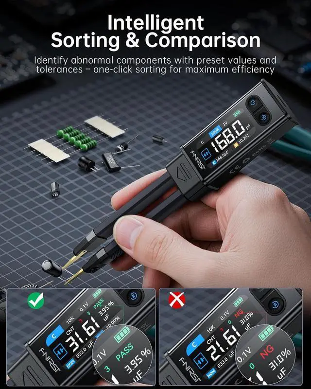 Alt view image 4 of 7 - LCR-ST2 100kHz LCR ESR Meter Tweezer, SMD & Through-Hole Component Tester, Auto Sort Compare, Resistor, Inductor, Diode, Capacitor Tester, Measures Voltage & Continuity, Full-Band Scan