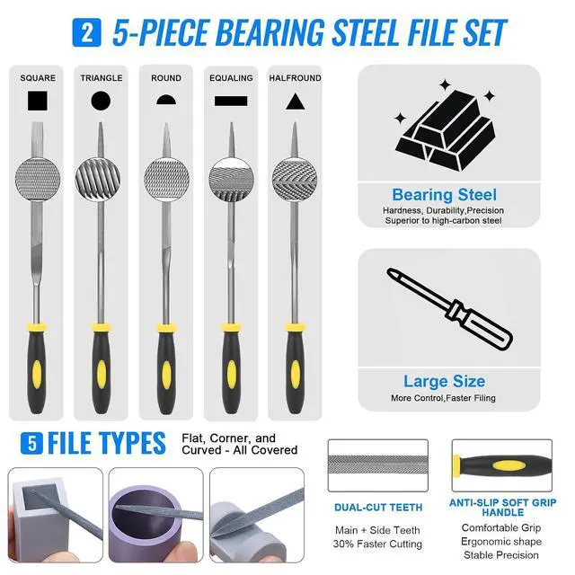 Alt view image 5 of 7 - 68Pcs 3D Printer Tools Kit with Storage Case, 3D Printer Accessories - Deburring Tool, 3D Printer Removing Scrapers, Metal Files, Brushes, Hand Drill, Tweezers, for Bambu Lab, Ender 3, Kobra, etc.