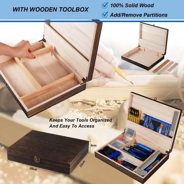 Alt view image 4 of 6 - 3D Printing Tool Kits for 3D Printer with Wood Toolbox 124Pcs 3D Printing Accessory Includes Deburring Tool,Sanding Pens, Tube Cutter for 3D Print Model Removing, Cleaning, Finishing