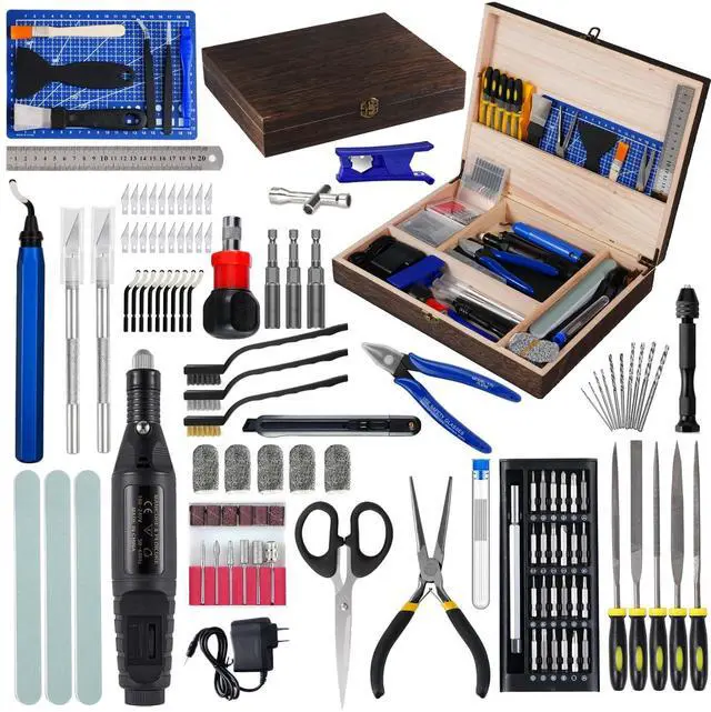 Main image of 3D Printing Tool Kits for 3D Printer with Wood Toolbox 124Pcs 3D Printing Accessory Includes Deburring Tool,Sanding Pens, Tube Cutter for 3D Print Model Removing, Cleaning, Finishing