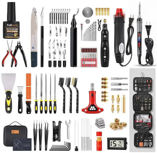 Main image of 184Pcs 3D Printer Tools Kit with Hanging Organizer, 3D Printer Accessories, Cordless Rotary Tool, Heat Gun, Digital Soldering Iron, PTFE Nozzle Anti-Stick Coating, for All FDM/SLA, Bambu Lab, Ender 3