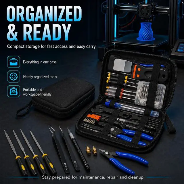Alt view image 3 of 7 - 3D Printer Accessories Tool Kit - 58 Pcs Solve 99% Print Failure Cleaning | Printing Tools with Scraper Brush Plier Needles Cutter for Unclog Nozzle Support Removal Model Finish for All FDM Printers
