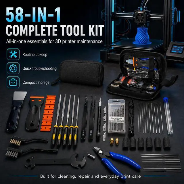 Alt view image 5 of 7 - 3D Printer Accessories Tool Kit - 58 Pcs Solve 99% Print Failure Cleaning | Printing Tools with Scraper Brush Plier Needles Cutter for Unclog Nozzle Support Removal Model Finish for All FDM Printers