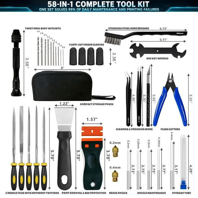 Alt view image 6 of 7 - 3D Printer Accessories Tool Kit - 58 Pcs Solve 99% Print Failure Cleaning | Printing Tools with Scraper Brush Plier Needles Cutter for Unclog Nozzle Support Removal Model Finish for All FDM Printers