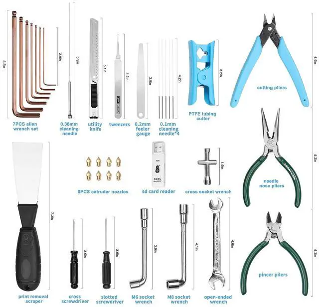 Alt view image 5 of 7 - Creality 3D Printer Tool Kit with Case 35Pcs with Cleaners Filament Slicer Print Head Wrench Extruder Nozzles SD Card Reader Starter 3D Printer Accessories ABS Storage Box Tool Set