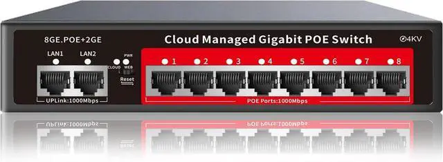Main image of 8 Port Gigabit PoE Switch with 2 Gigabit Uplink, 120W Built-in Power, 802.3af/at Compliant, Managed PoE+ Switch Support VLAN, QoS, Fanless Metal, Plug and Play(Desktop/Wall Mount)