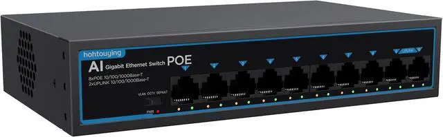Main image of 8 Port Gigabit PoE Switch with 2 Gigabit Uplink, 1000Mbps, 802.3af/at, 120W Built-in Power, Vlan, Unmanaged Metal Plug and Play,Ideal for NVR and Power Over Ethernet IP Cameras
