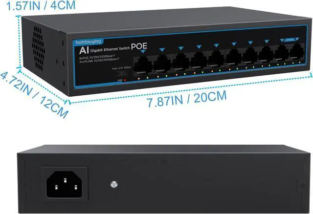 Alt view image 6 of 7 - 8 Port Gigabit PoE Switch with 2 Gigabit Uplink, 1000Mbps, 802.3af/at, 120W Built-in Power, Vlan, Unmanaged Metal Plug and Play,Ideal for NVR and Power Over Ethernet IP Cameras