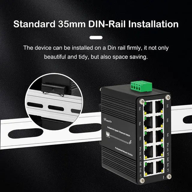 Alt view image 4 of 7 - Industrial Hardened 10 Port Gigabit Ethernet PoE Switch, 8-Port 802.3at PoE+, 2 Uplink Ethernet Din Rail Switch, 20Gbps Switch Fabric, PoE Budget 240W for IP Camera,IP Phone,Wireless AP