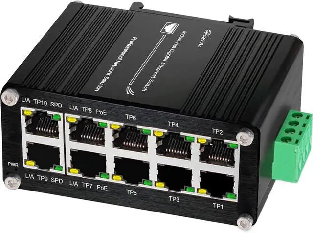 Main image of Industrial Hardened 10 Port Gigabit Ethernet PoE Switch, 8-Port 802.3at PoE+, 2 Uplink Ethernet Din Rail Switch, 20Gbps Switch Fabric, PoE Budget 240W for IP Camera,IP Phone,Wireless AP