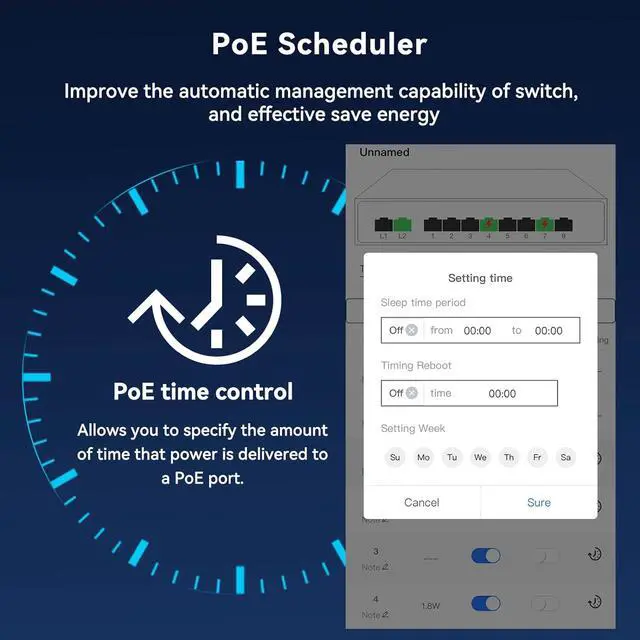 Alt view image 3 of 7 - Poe Switch, 5 Port Gigabit PoE+ Switch, Easy Managed Gigabit Ethernet Switch, 4 Poe Ports @52W, 1 Uplink Ports, 1 SFP Slot, APP Smart Managed, Overload Protection w/ Port