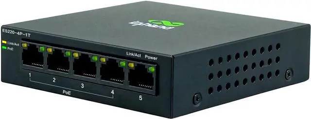 Main image of ES220 Unmanaged Switch with One-Click VLAN | 5-Port Gigabit Ethernet Hub with 52W Power Output | Fanless Metal Case for Security Cameras, VoIP Phones & WiFi AP (5-Port Gigabit PoE Switch)