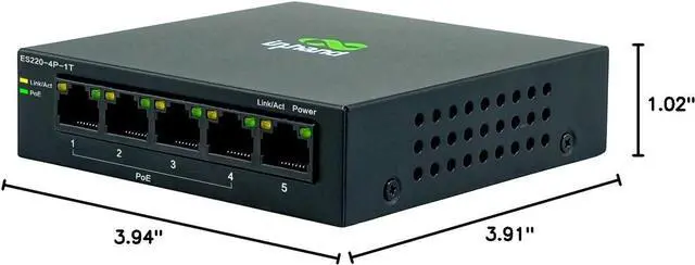 Alt view image 7 of 7 - ES220 Unmanaged Switch with One-Click VLAN | 5-Port Gigabit Ethernet Hub with 52W Power Output | Fanless Metal Case for Security Cameras, VoIP Phones & WiFi AP (5-Port Gigabit PoE Switch)