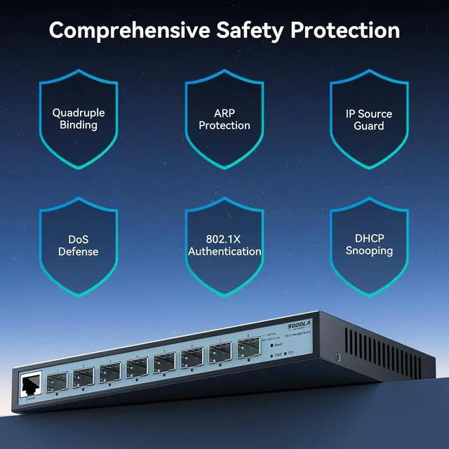 Alt view image 6 of 7 - 8 Port 10G L3 Managed Switch, 8X10G SFP+ Interface, Link Aggregation/QoS/VLAN/IGMP, Wall Mounted Fanless 10Gb SFP Network Switch(SFPPorts Only,Transceiver is NOT Included