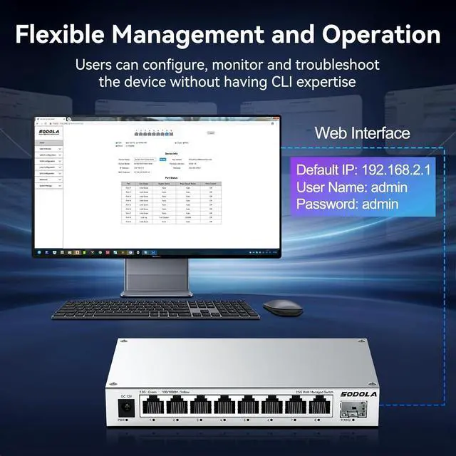 Alt view image 3 of 7 - 8-Port 2.5Gb Web Managed Switch with 10G SFP+, Aluminum Alloy Cooling & Magnetic Mounting - LACP/QoS/VLAN/IGMP Managed Multi-Gigabit Switch for Homelab