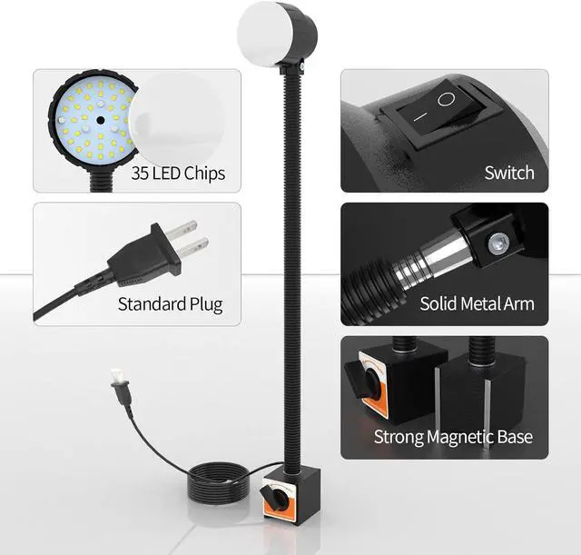 Alt view image 6 of 6 - 35LEDs Magnetic Light, 1200 Lumen 120v Flexible Gooseneck Work Light with Adiustable Magnetic Base for Lathe CNC Milling Drill Press Sewing Machine Industrial Lighting, 12W