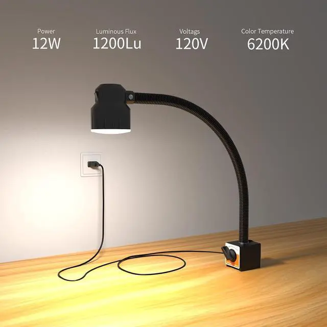 Alt view image 2 of 6 - 35LEDs Magnetic Light, 1200 Lumen 120v Flexible Gooseneck Work Light with Adiustable Magnetic Base for Lathe CNC Milling Drill Press Sewing Machine Industrial Lighting, 12W