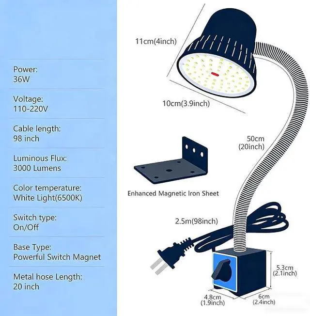 Alt view image 4 of 7 - Magnetic Work Light, 3000 Lumen Work Light with Strong Magnetic Base, Workshop Tool Light for Woodworking Shop, Garage Workbench, Lathe, Sewing and Bandsaw, 98-inch Extended Cord, Black