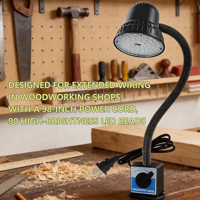 Alt view image 3 of 7 - Magnetic Work Light, 3000 Lumen Work Light with Strong Magnetic Base, Workshop Tool Light for Woodworking Shop, Garage Workbench, Lathe, Sewing and Bandsaw, 98-inch Extended Cord, Black