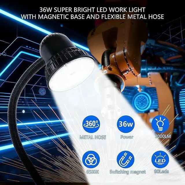 Alt view image 2 of 7 - Magnetic Work Light, 3000 Lumen Work Light with Strong Magnetic Base, Workshop Tool Light for Woodworking Shop, Garage Workbench, Lathe, Sewing and Bandsaw, 98-inch Extended Cord, Black