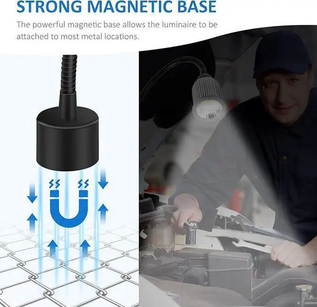 Alt view image 4 of 7 - 10W Magnetic Machine LED Work Light with Flexible Gooseneck and Magnetic Base, 1000lm, 6500k Magnetic Base Tool Lamp for Work Bench, lathe, Sewing Machine, Grill, Shop, Industrial Lighting