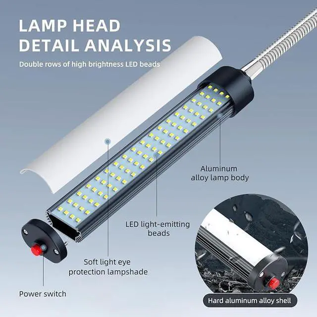 Alt view image 4 of 6 - 24W LED Magnetic Work Light, 2400 Lumen Flexible Gooseneck Work Light with Adjustable Magnetic Base, Industrial Light for Lathe CNC Milling Drillpress Sewing Machine