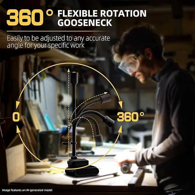 Alt view image 6 of 7 - LED Work Light, Magnetic Gooseneck Rechargeable | 5000mAh, 2000 Lumen, 360° Flexible Mechanic Lamp with Hook, For Men, Work Bench, Auto-Repairing, Emergency, Power Outage
