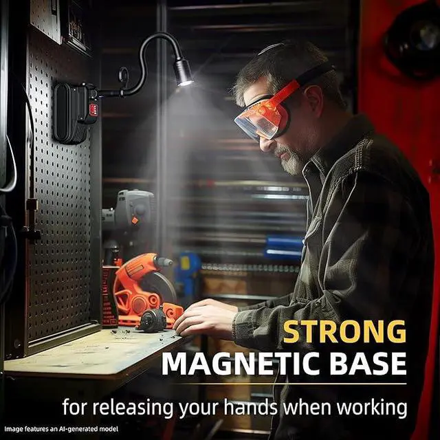 Alt view image 4 of 7 - LED Work Light, Magnetic Gooseneck Rechargeable | 5000mAh, 2000 Lumen, 360° Flexible Mechanic Lamp with Hook, For Men, Work Bench, Auto-Repairing, Emergency, Power Outage