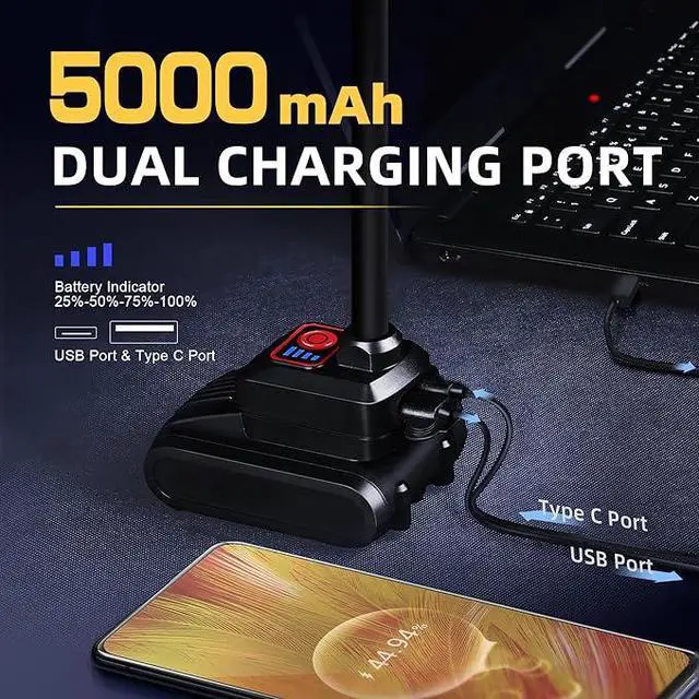 Alt view image 3 of 7 - LED Work Light, Magnetic Gooseneck Rechargeable | 5000mAh, 2000 Lumen, 360° Flexible Mechanic Lamp with Hook, For Men, Work Bench, Auto-Repairing, Emergency, Power Outage