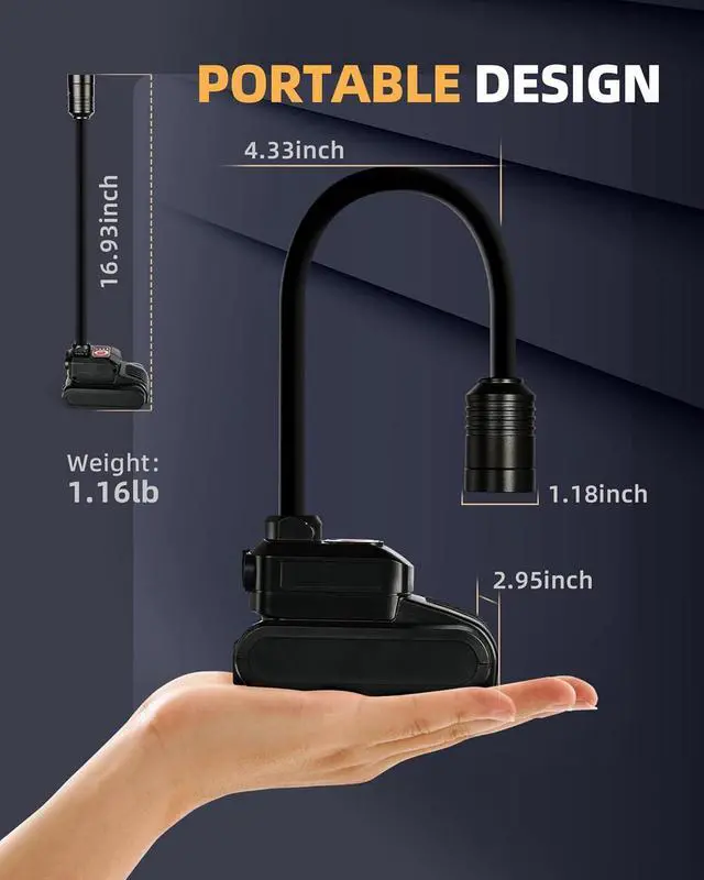 Alt view image 2 of 7 - LED Work Light, Magnetic Gooseneck Rechargeable | 5000mAh, 2000 Lumen, 360° Flexible Mechanic Lamp with Hook, For Men, Work Bench, Auto-Repairing, Emergency, Power Outage