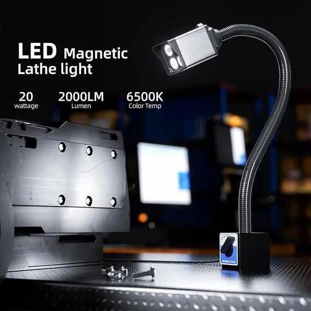 Alt view image 6 of 6 - LED Work Light, Flexible Gooseneck Lamp, 2000 Lumen Machine Magnetic Light for Lathe CNc Milling Drill Press Sewing Machine IndustrialLighting,120V