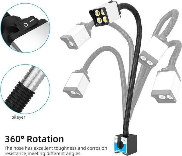 Alt view image 5 of 6 - LED Work Light, Flexible Gooseneck Lamp, 2000 Lumen Machine Magnetic Light for Lathe CNc Milling Drill Press Sewing Machine IndustrialLighting,120V