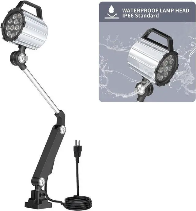 Alt view image 2 of 5 - Articulating Led Work Light, 18W Machine Lights, 1800 Lumens Flexible Wood Lathe Light Drill Press Lighting 110-220v