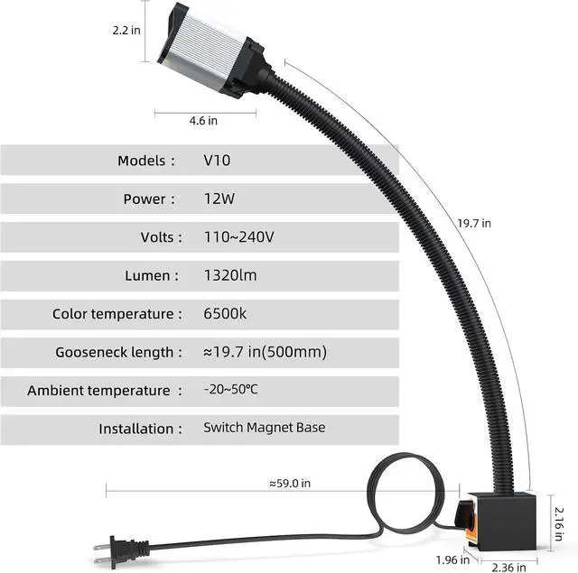 Alt view image 6 of 6 - 28LEDs Magnetic Light, 1320 Lumen 120v Flexible Gooseneck Work Light with Adjustable Magnetic Base for CNC MlilingDrill Press Sewing Machine Industrial Lighting, 12w