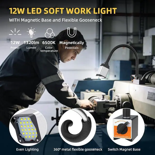 Alt view image 3 of 6 - 28LEDs Magnetic Light, 1320 Lumen 120v Flexible Gooseneck Work Light with Adjustable Magnetic Base for CNC MlilingDrill Press Sewing Machine Industrial Lighting, 12w