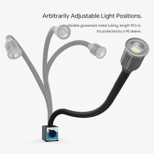 Alt view image 6 of 7 - Magnetic Light, 1200 Lumen 120v Flexible Gooseneck Work Light with Adjustable Magnetic Base for CNC Milling Drill Press Sewing Machine Industrial Lighting, 12W