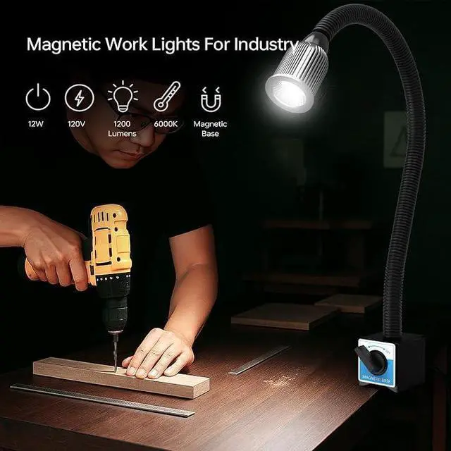 Alt view image 2 of 7 - Magnetic Light, 1200 Lumen 120v Flexible Gooseneck Work Light with Adjustable Magnetic Base for CNC Milling Drill Press Sewing Machine Industrial Lighting, 12W