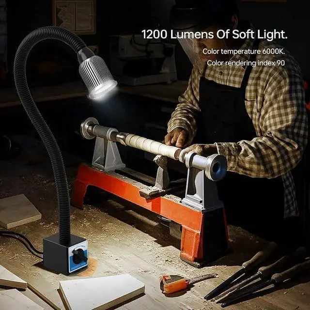 Alt view image 7 of 7 - Magnetic Light, 1200 Lumen 120v Flexible Gooseneck Work Light with Adjustable Magnetic Base for CNC Milling Drill Press Sewing Machine Industrial Lighting, 12W