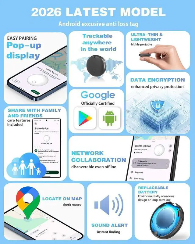 Alt view image 3 of 7 - Air Tags for Android,Air Tags-4 Pack Android,2 Year Battery Life,Air Tracker Tags with 4 Case,Google Find Trackers for Google'S Find Hub App,IP65 Waterproof Luggage Tracker for Keys