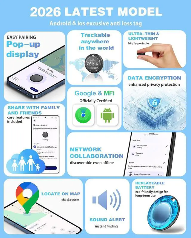 Alt view image 4 of 7 - Air Tags for Android,Air Tags-4 Pack Android,Air Tracker Tags with 4 Case,2 Year Battery Life,Google & Apple Find Trackers for Google'S Find Hub App & Apple Find My,IP65 Waterproof Luggage Tracker
