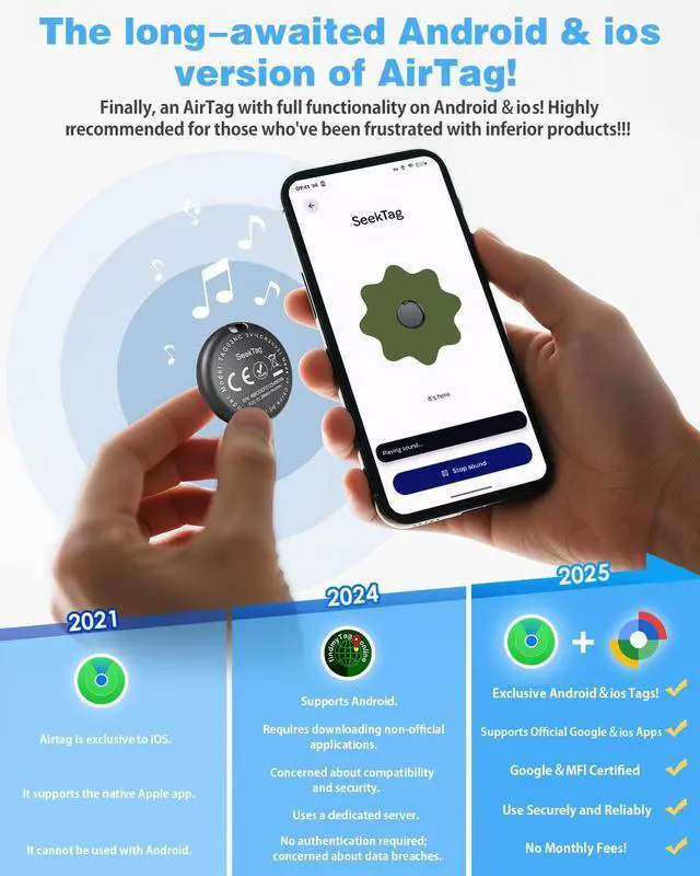 Alt view image 2 of 7 - Air Tags for Android,Air Tags-4 Pack Android,Air Tracker Tags with 4 Case,2 Year Battery Life,Google & Apple Find Trackers for Google'S Find Hub App & Apple Find My,IP65 Waterproof Luggage Tracker