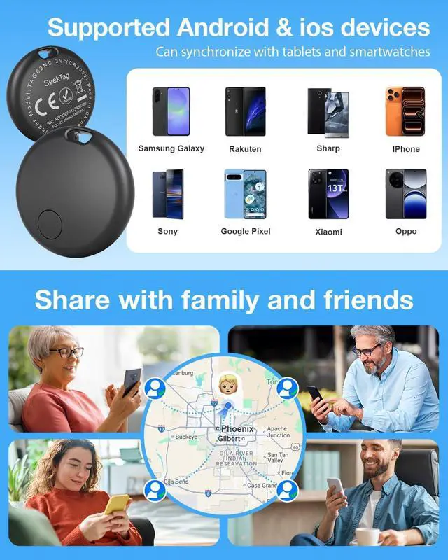 Alt view image 6 of 7 - Air Tags for Android,Air Tags-4 Pack Android,Air Tracker Tags with 4 Case,2 Year Battery Life,Google & Apple Find Trackers for Google'S Find Hub App & Apple Find My,IP65 Waterproof Luggage Tracker