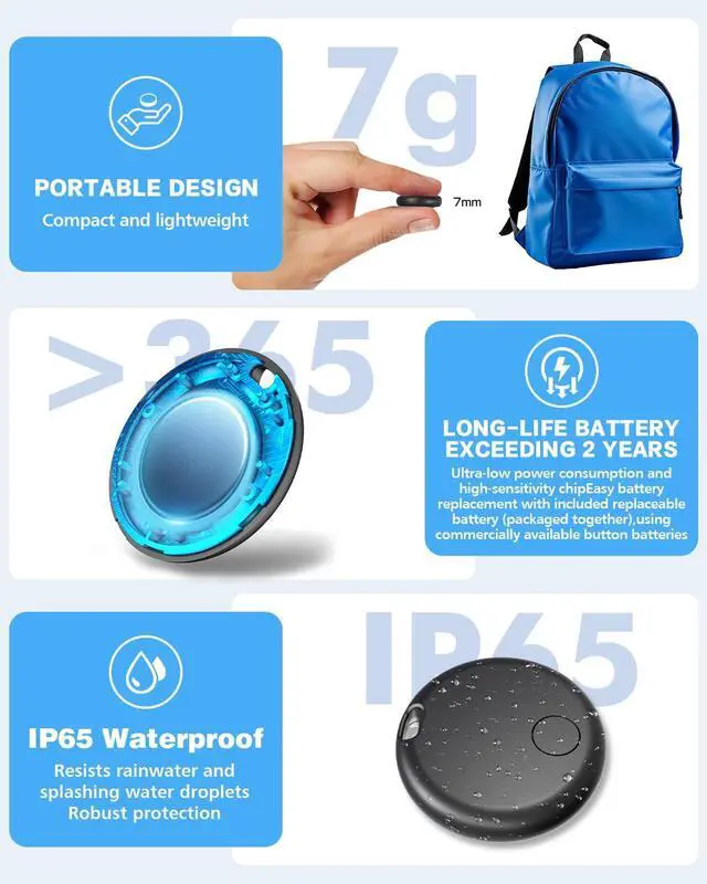 Alt view image 7 of 7 - Air Tags for Android,Air Tags-4 Pack Android,Air Tracker Tags with 4 Case,2 Year Battery Life,Google & Apple Find Trackers for Google'S Find Hub App & Apple Find My,IP65 Waterproof Luggage Tracker